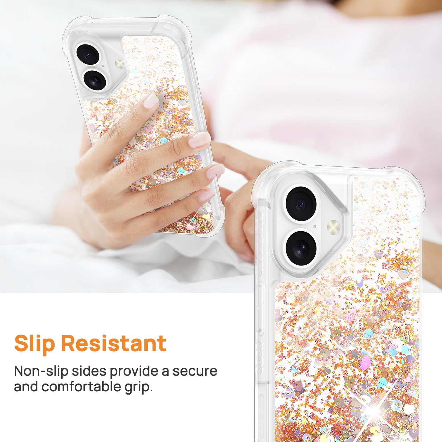 ANSHOW Case Compatible with iPhone 17, Shockproof Clear TPU Glitter Phone Case with 1 Screen Protector, Bling Glitters Case for Women, Gold - Image 6