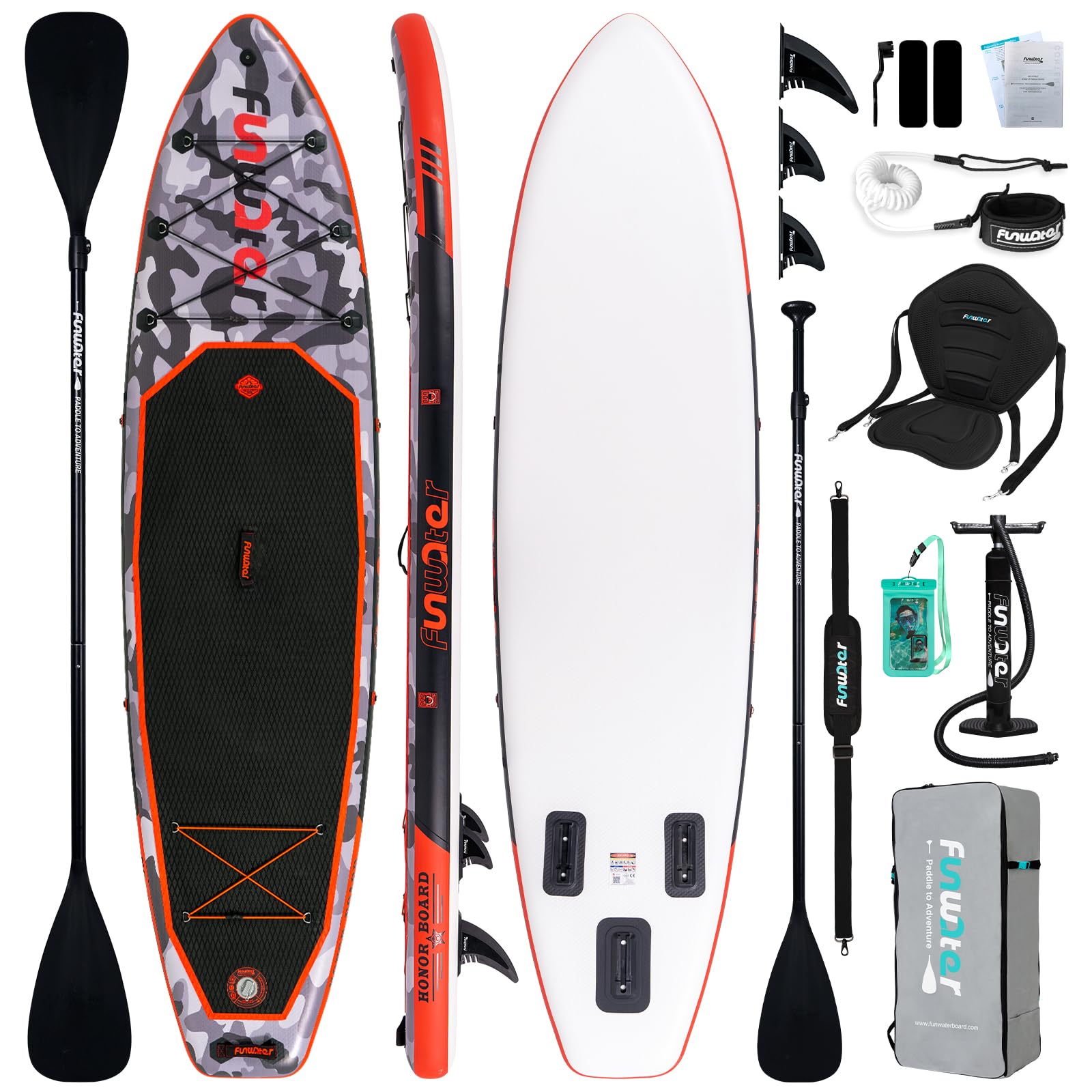 FunWaterInflatable Stand Up Paddle Board with Premium SUP Paddleboard Accessories, Anti-Slip EVA Deck, 11'/10'6''/7'11" Paddle Boards for Adults & Youth of All Skill Levels