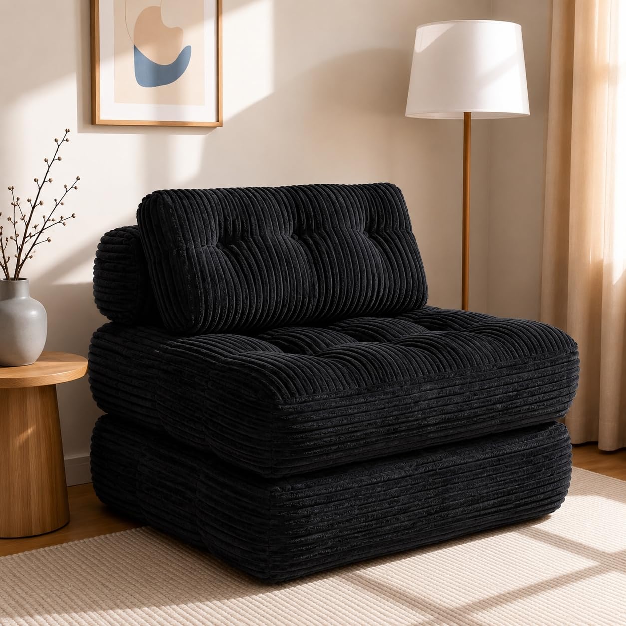 Claiks Chair Bed Single Sofa Bed with Pillow, Corduroy, Black