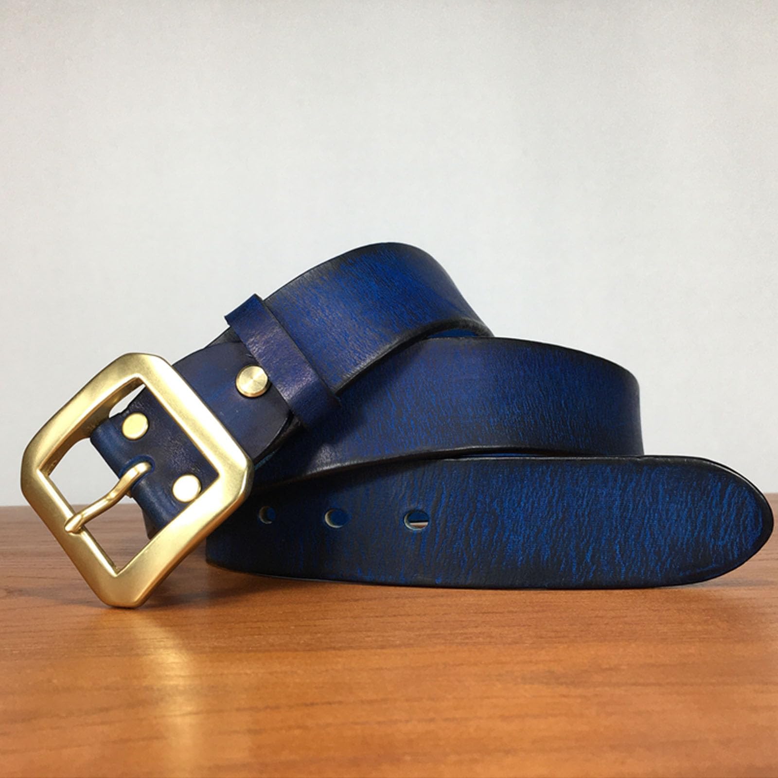 Cinturon Mujer Azul, Cinturón Ancho Ajustable de Cuero Genuino Vintage para Vaquero Casual Con Hebilla de Metal de Latón, 3.8CM