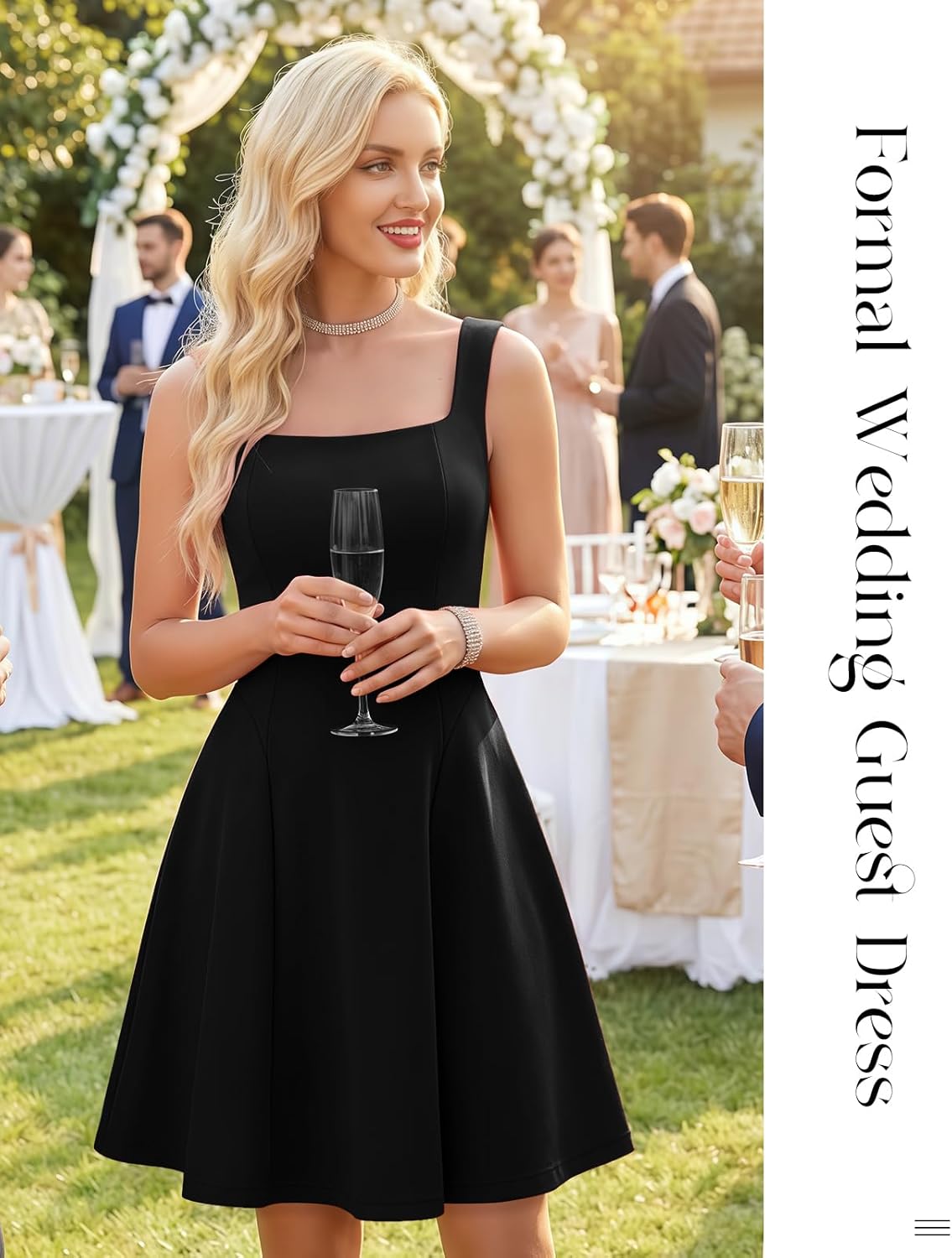 Bbonlinedress Womens Square Neck Mini Prom Cocktail Party Dress Sleeveless Short A-line Formal Wedding Guest Dress - Image 4