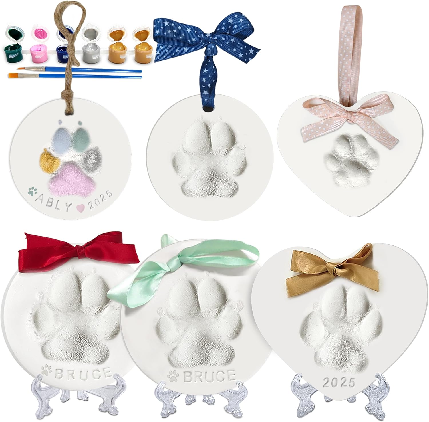 MYPAWLETS Dog or Cat Pawprints Keepsake Kit,Make 3 Clay Paw Print Ornaments,Soft & Non-Toxic Clay,Pet Paw Prints Impression Kit,Dogs Christmas Tree Ornament,Gift for Pet Lovers