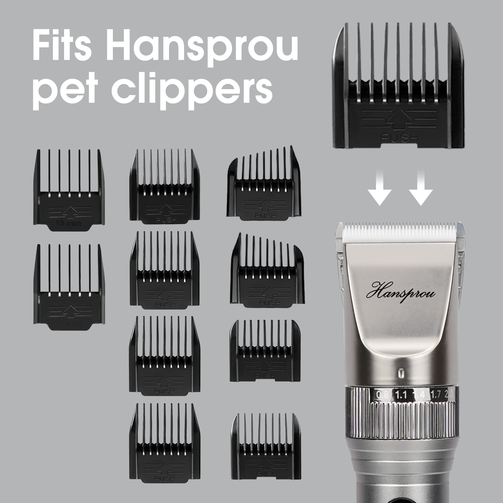 HANSPROU Professional Guide Combs for Pet Clippers 35-Tooth Cutter Head Black (10 pack)