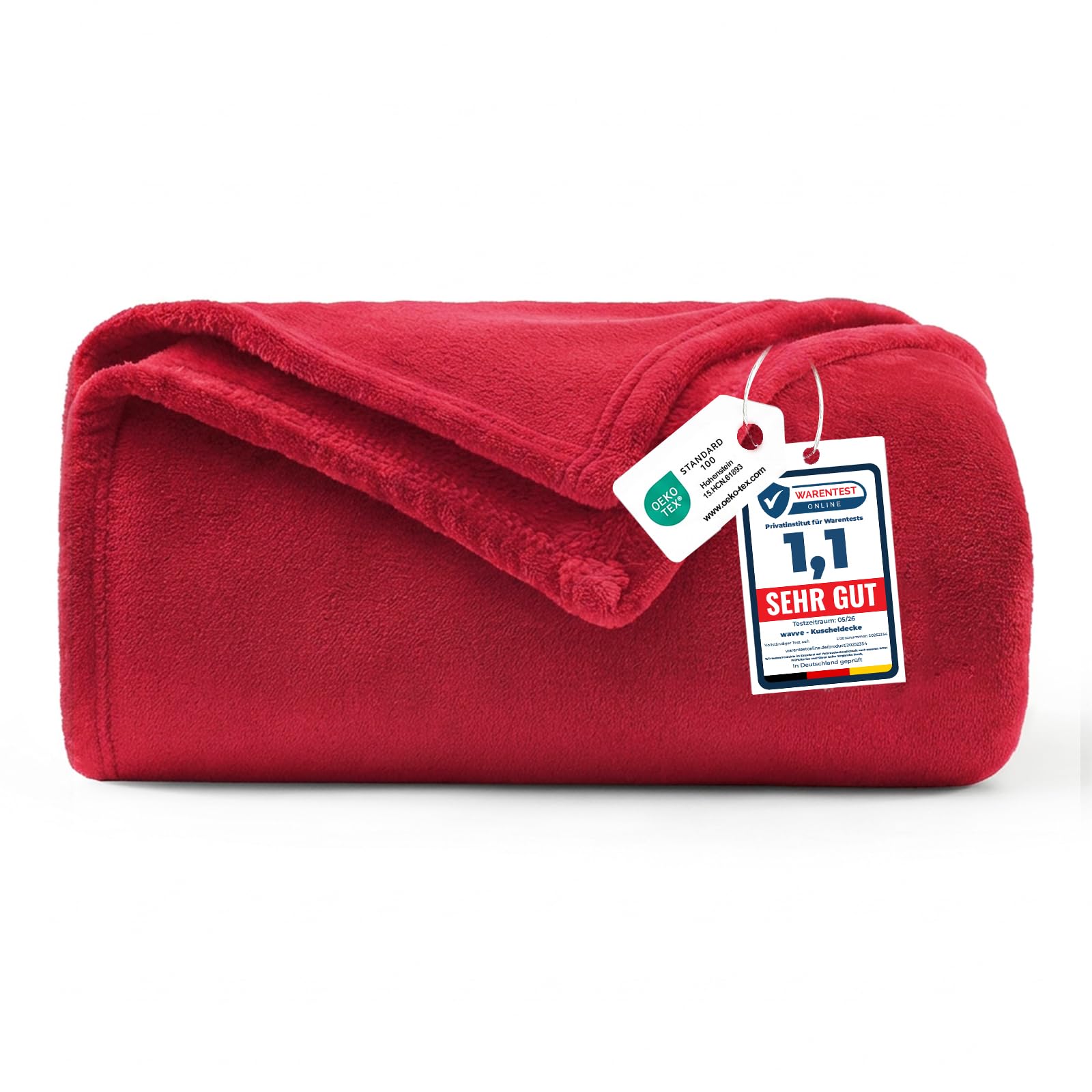 WAVVE Manta Polar Franela de Microfibra, Manta de sofá, 130 x 150 cm, Color Rojo, Manta de sofá para 1 Persona, Manta de Piel pequeña, cálida y Suave, 150 x 130