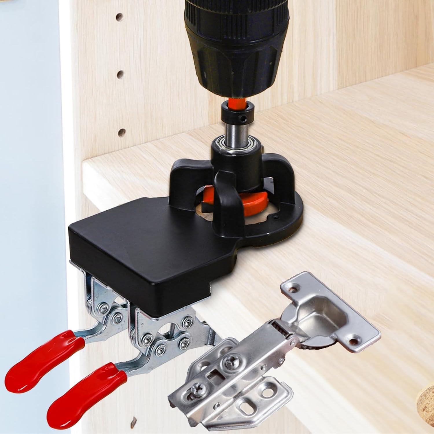 Concealed Hinge Jig, 35 MM Metal Accurate Positioning Hinge Hole Punch with Quick Clamp, Adjustable Cabinet Door Hole Drilling Guide Jig Mounting Tool for Woodworking, Wooden Furniture
