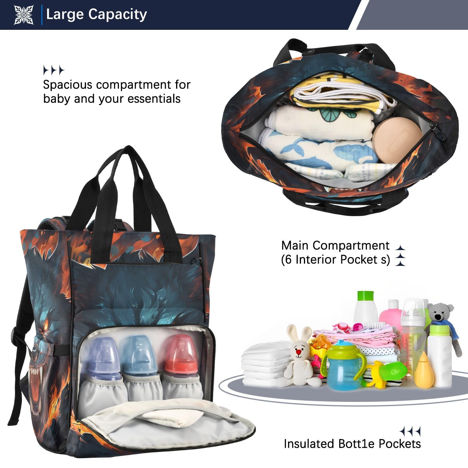 Panda Enojado Fresco Bolsa de Pañales Mochila de Viaje Gran Capacidad Bolsas para Mamá Papá Mujeres Niñas