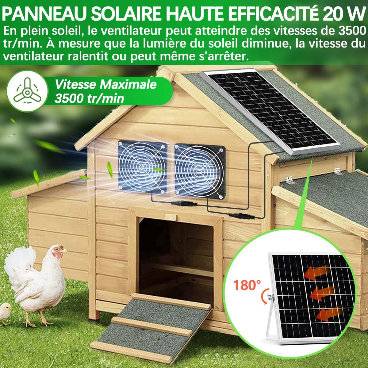 Ventilateur à énergie solaire 20 W Ventilateur d'extraction solaire Ventilateur d'extraction d'air Ventilateur de grenier pour aérer l'air évacué