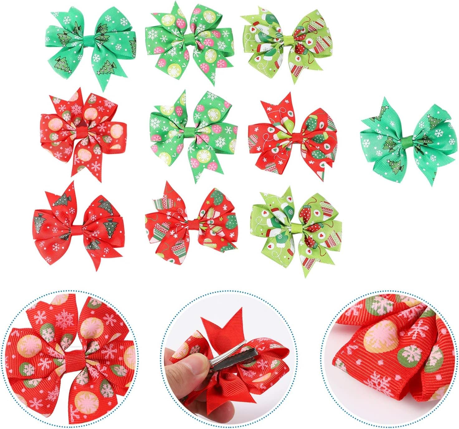 Szpilki do włosów Spinki do włosów dla kobiet, Bowknot Wsuwka do włosów Kokardy do włosów Klipy, 20 szt. Ryps Wstążka Łuki Wsuwki do włosów Bowknot Aligator Spinki do włosów dla dziewczynek Christmas