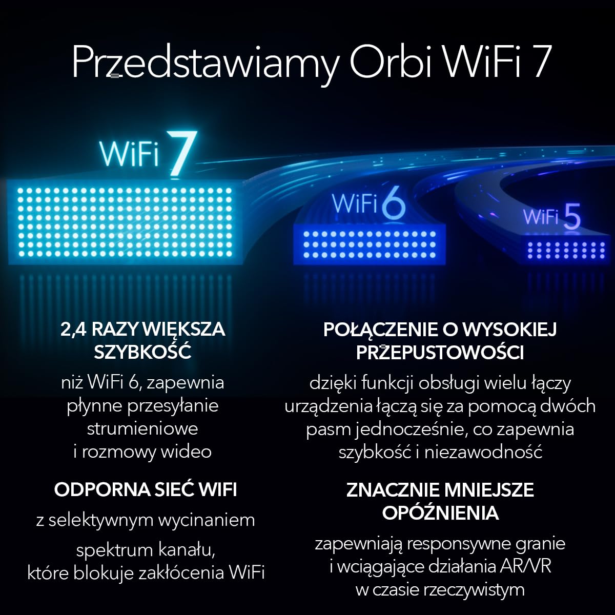 NETGEAR Orbi 970 Czteropasmowy system sieci mesh WiFi 7 czarny (RBE972SB) — router + 1 wzmacniacz satelitarny, funkcje zabezpieczeń, do 27 Gb/s, 440 m2 zasięgu, 200 urządzeń, port internetowy 10 Gb/s