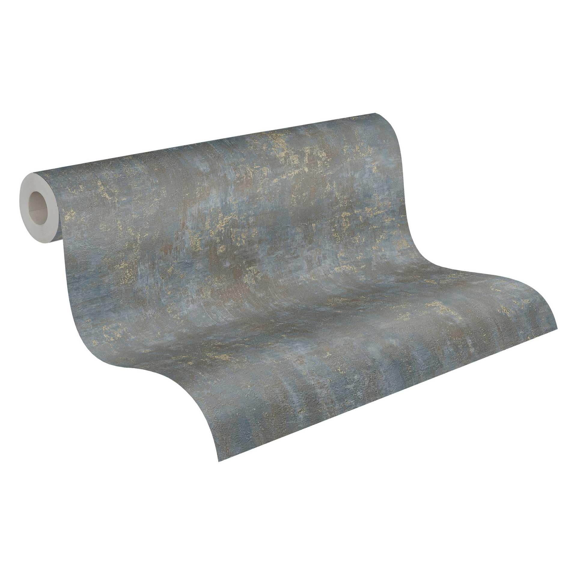 Papier peint industriel béton bleu marron or Livingwalls 396701 aspect plâtre