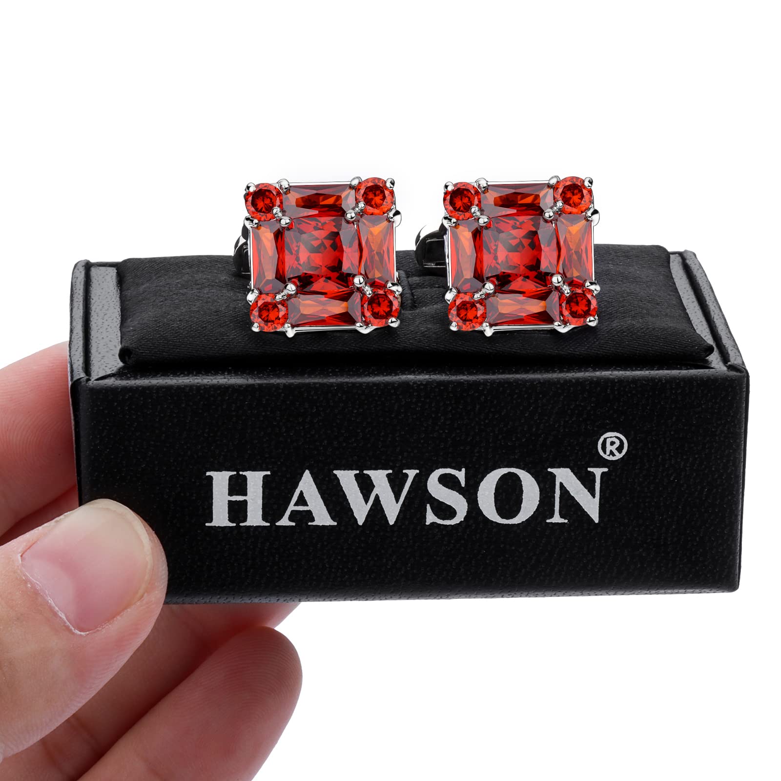 HAWSON Gemelos brillantes para camisa de hombre para traje, en caja de regalo, a juego con corbata sólida en rojo, blanco, negro y azul fácilmente, diseñados, Metal, no conocido