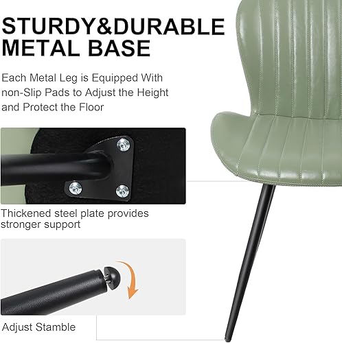 Miniatura 7 de Juego de 4 sillas de comedor, modernas sillas tapizadas de cuero con respaldo cómodo y patas de metal resistentes de 20 pulgadas, color verde frijol