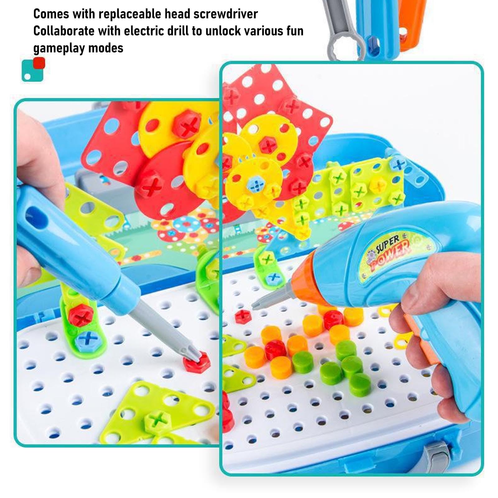 Perceuse électrique - Jouet de construction - Jeu de blocs de construction avec 5 outils pour enfants