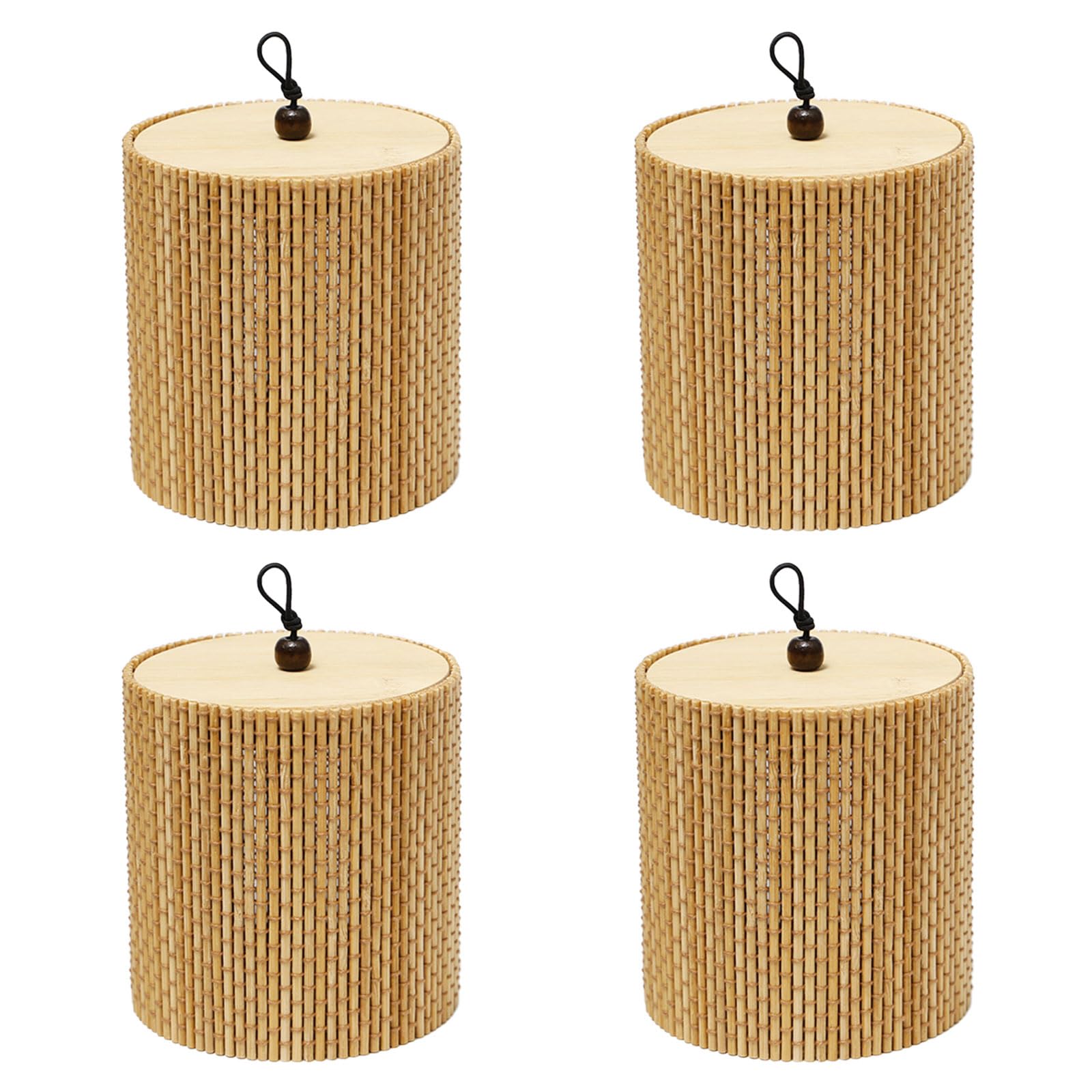 Lot de 4 Ronde Panier Bambou Rangement Ronde Corbeille de Rangement Couvercle Panier Rangement Ronde avec Couvercle Bambou pour Pinceaux de Maquillage les Petits Objets