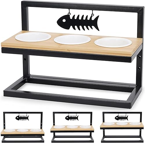 Comedero elevado para mascotas para gatos o perros pequeños, comedero elevado ajustable de 3 alturas para mascotas con 3 cuencos de melamina