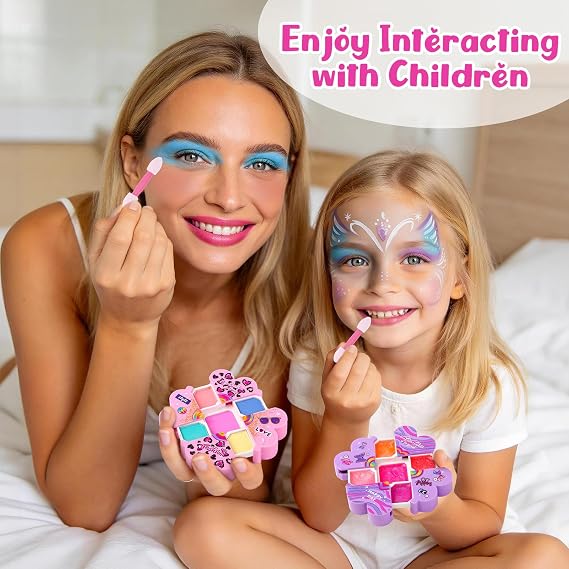 Cleboen Kids Makeup Kit for Girls, 12Pcs Washable Toy Cosmetics Set with Eyeshadow Lip Gloss Brushes, Water-Based Play Makeup for Ages 3+, Birthday Party Dress Up Gift Sleepover Party Favors Toy