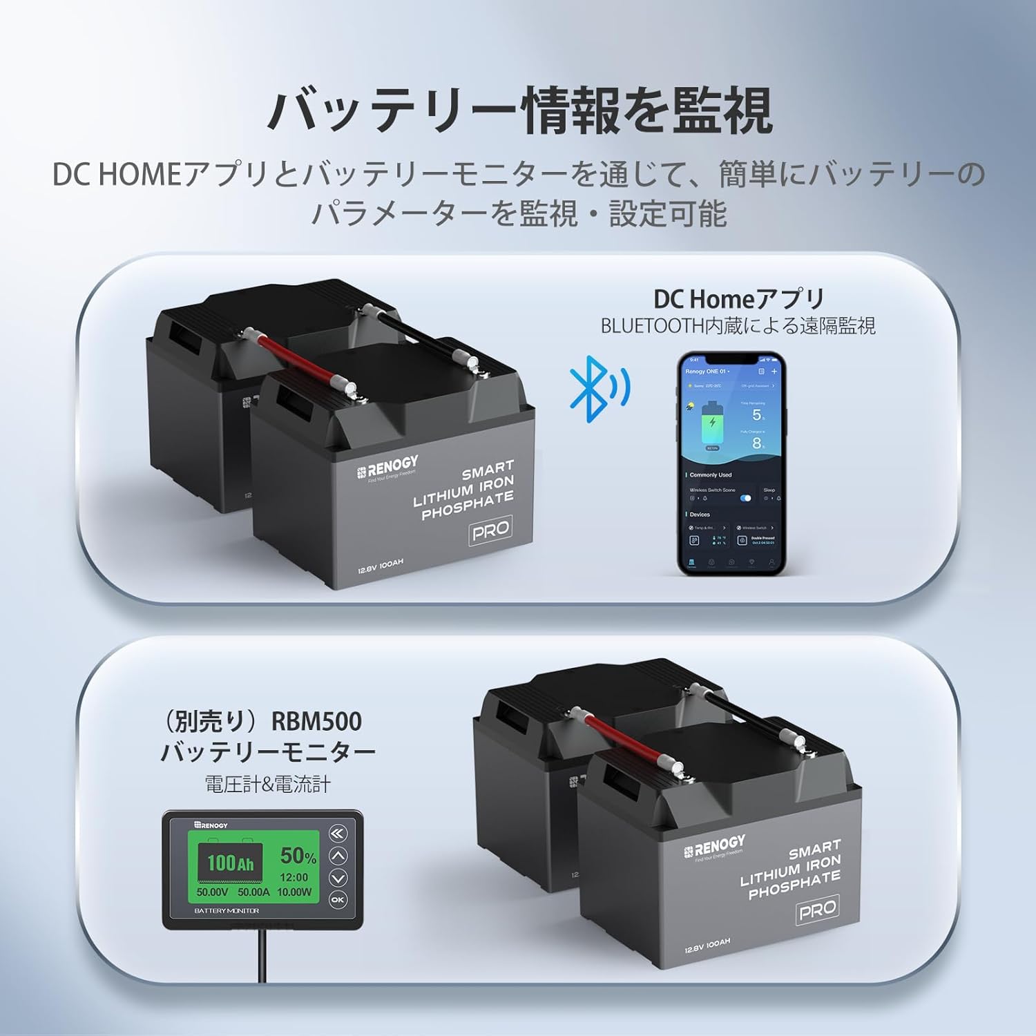 Battery information monitoring via DC HOME app and RBM500