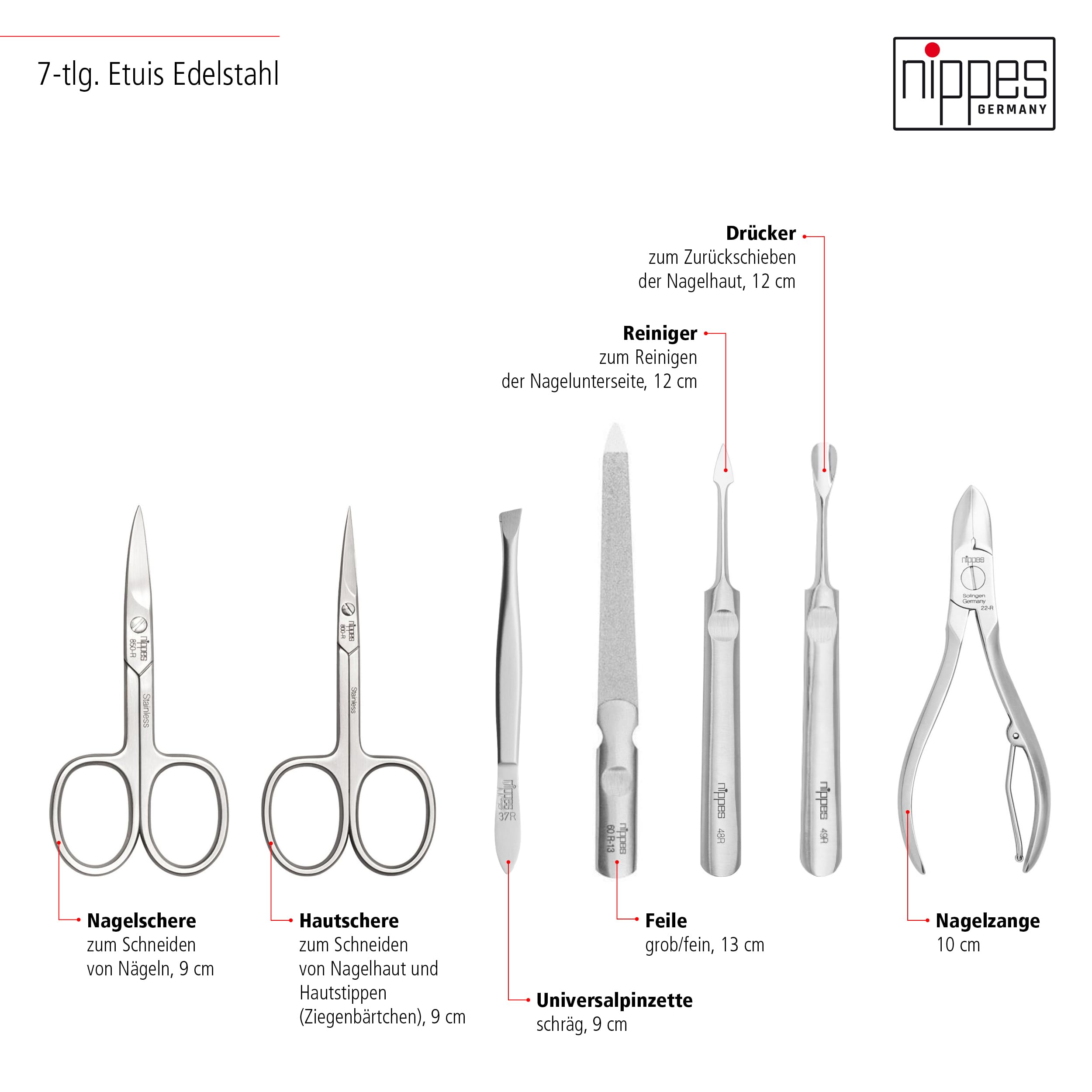nippes Solingen Maniküre Set Verde, 7-tlg., veganes Eukalyptus-Leder-Etui | rostfrei, nickelfrei, Hautschere, Nagelschere, Saphirfeile, Universalpinzette, Nagelzange, stabiler Druckknopf-Verschluss