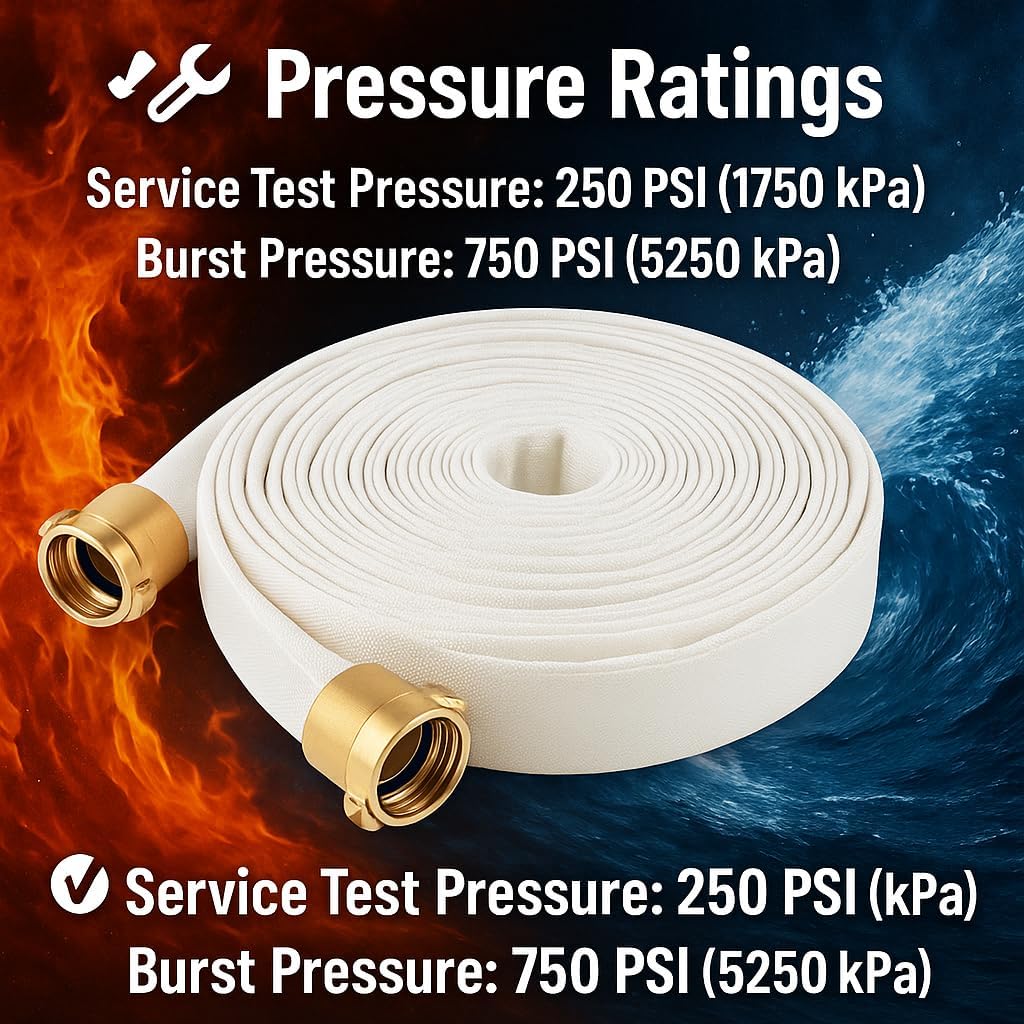 AKW 1-1/2" x 100 ft Single Jacket TPU Fire Hose with Brass NST/NH Couplings, 750 PSI Burst, UL Certified Lightweight Firefighter Hose