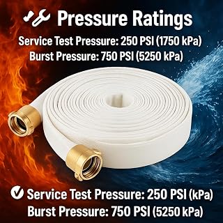 AKW 1-1/2" x 100 ft Single Jacket TPU Fire Hose with Brass NST/NH Couplings, 750 PSI Burst, UL Certified Lightweight Firefighter Hose