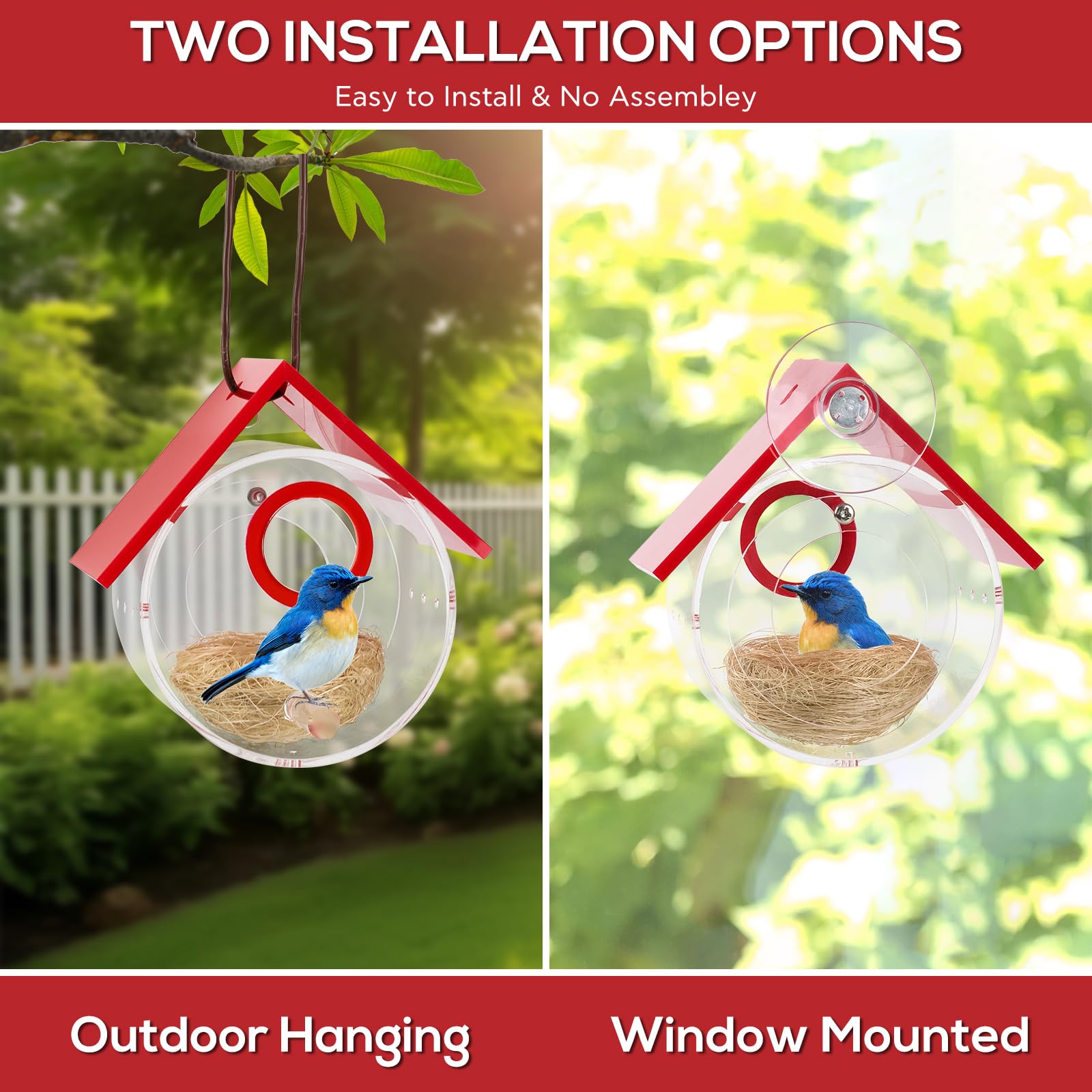 2 Packs Hummingbird House, Acrylic Transparent Bird Houses Outside, Window Birdhouse for Viewing Inside with Strong Suction Cup, Great for Bluebird Finch Chickadee Nesting