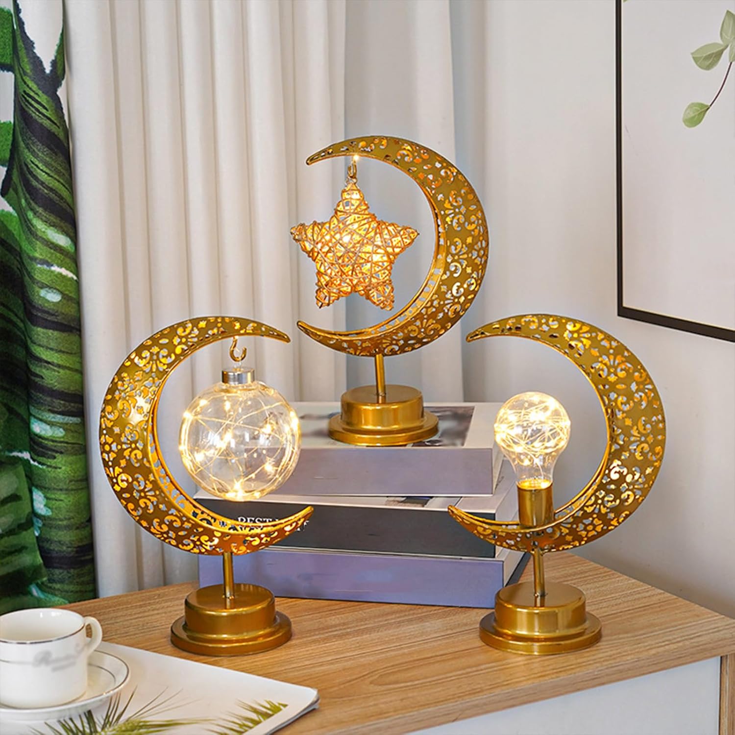 Moon Lamp, Ramadan Decorations Lamp for Bedroom, Battery Operated Moon Night Light Eid Decor Creative Moon Table Lamp Ramadan Decorations for Home Kitchen
