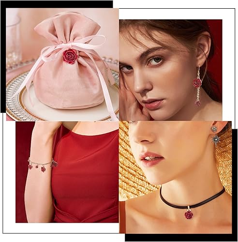 Miniatura 6 de SUNNYCLUE 1 caja de 40 dijes de rosas de 2 estilos a granel 3D para hacer joyas, dije de flor roja, árbol de la vida, collar, pulsera, aretes,