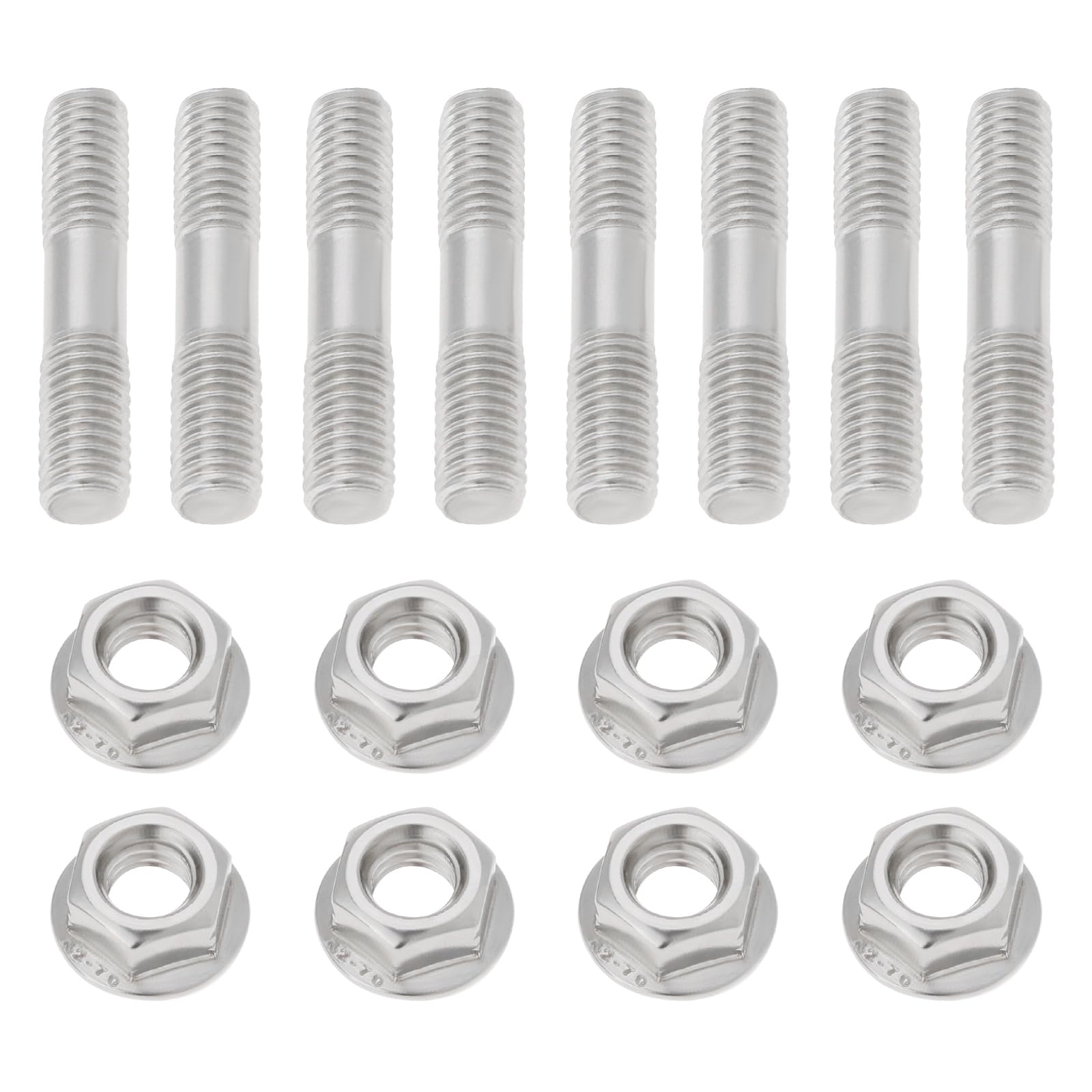8 Sets M8x1.25 Double Headed Bolt Nut Set 42mm Exhaust Manifold Stud Nut Stainless Steel Bolt Nut Kit for Automobile Exhaust System Intake Manifold