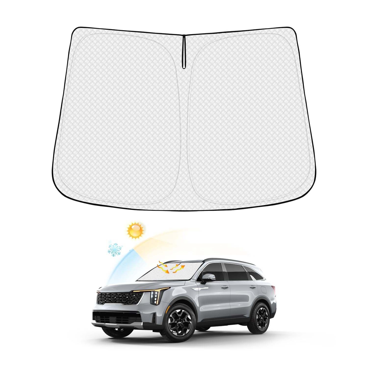 Canvcle Windshield Sun Shade for Kia Sorento 2021-2025 2026 Accessories Thicken 6-Layer Front Window Sunshade Cover Sun Visor Protector Foldable Block UV Rays Keep Vehicle Cool