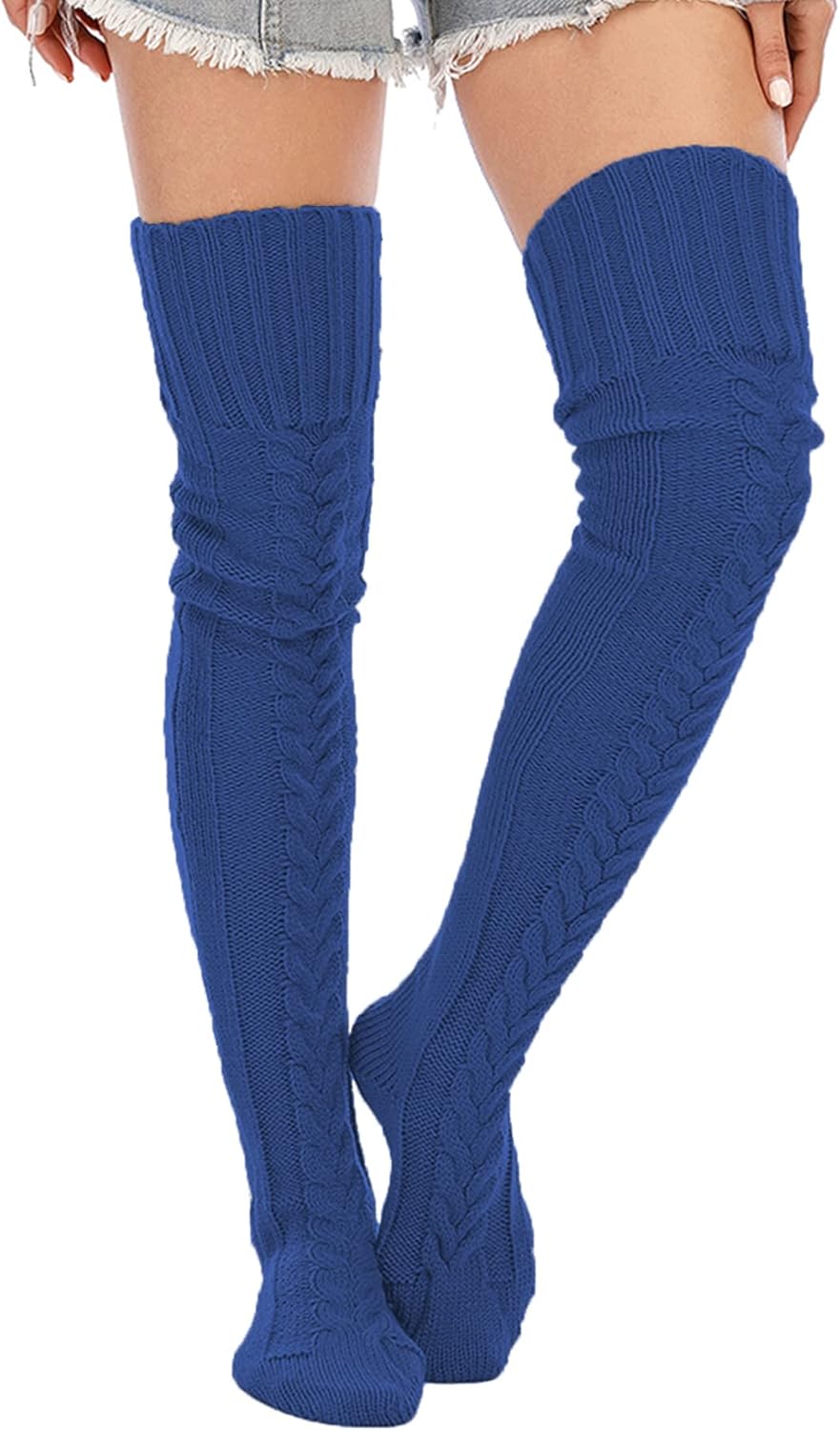 Leoparts Women's Cable Knitted Thigh High Boot Socks Extra Long Winter Stockings Over Knee Leg Warmers - Image 2