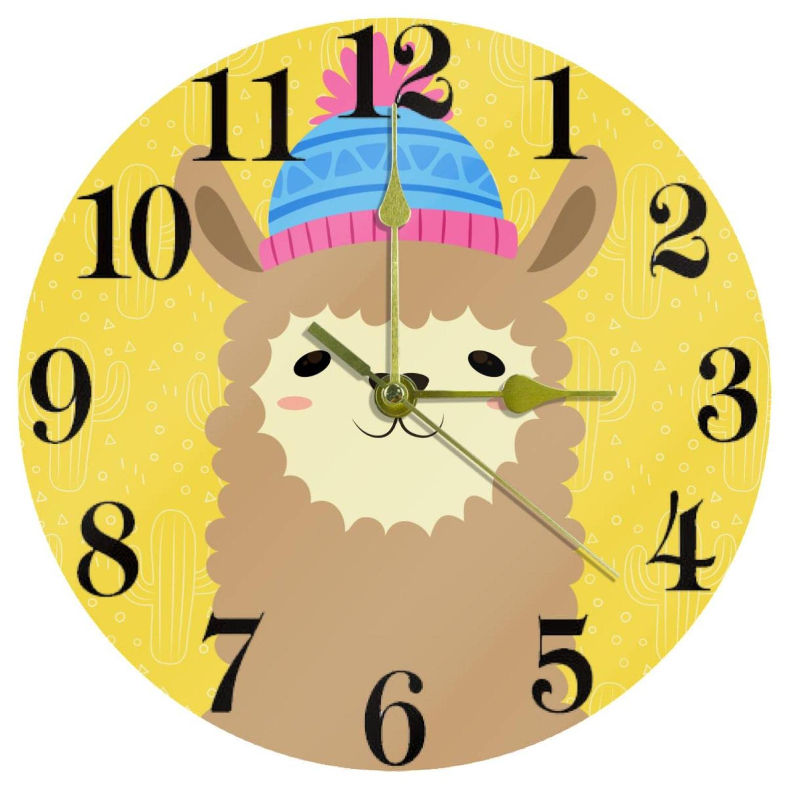 Horloge murale ronde alpaga jaune 25,4 cm silencieuse à piles pour bureau
