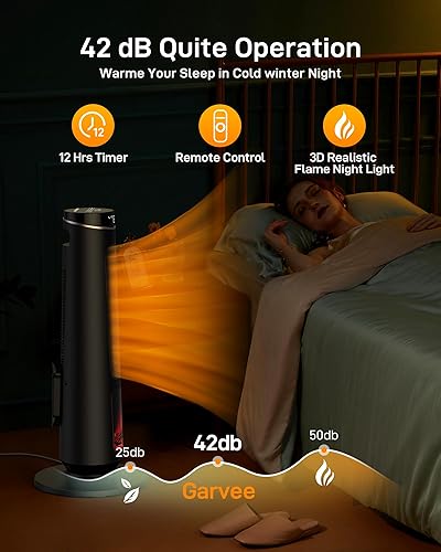 Miniatura 5 de Garvee Calentador de espacio de 31 pulgadas para habitaciones grandes, calentador de cerámica PTC de 1500 W con efecto de llama 3D, calienta 200
