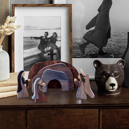 Miniatura 2 de Wnvivi Juego de escena de resurrección de Pascua, figuras de madera vacía de tumba, decoración de escena de mesa de Pascua, juego de resurrección de