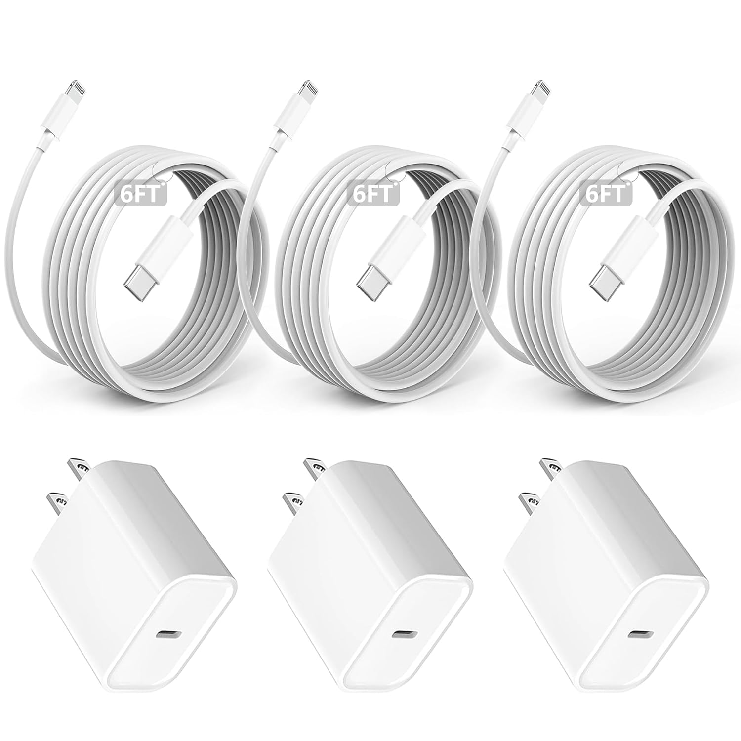 6FT For iPhone Charger Fast 20W Charger, Extra Long iPhone Charger Fast Charging, 3Pack 6Feet USB C to Lightning Cable Cord Adapter for iPhone 14 Pro Max/14 Plus/13 Mini/12/11/X/XR/SE/iPad/AirPods