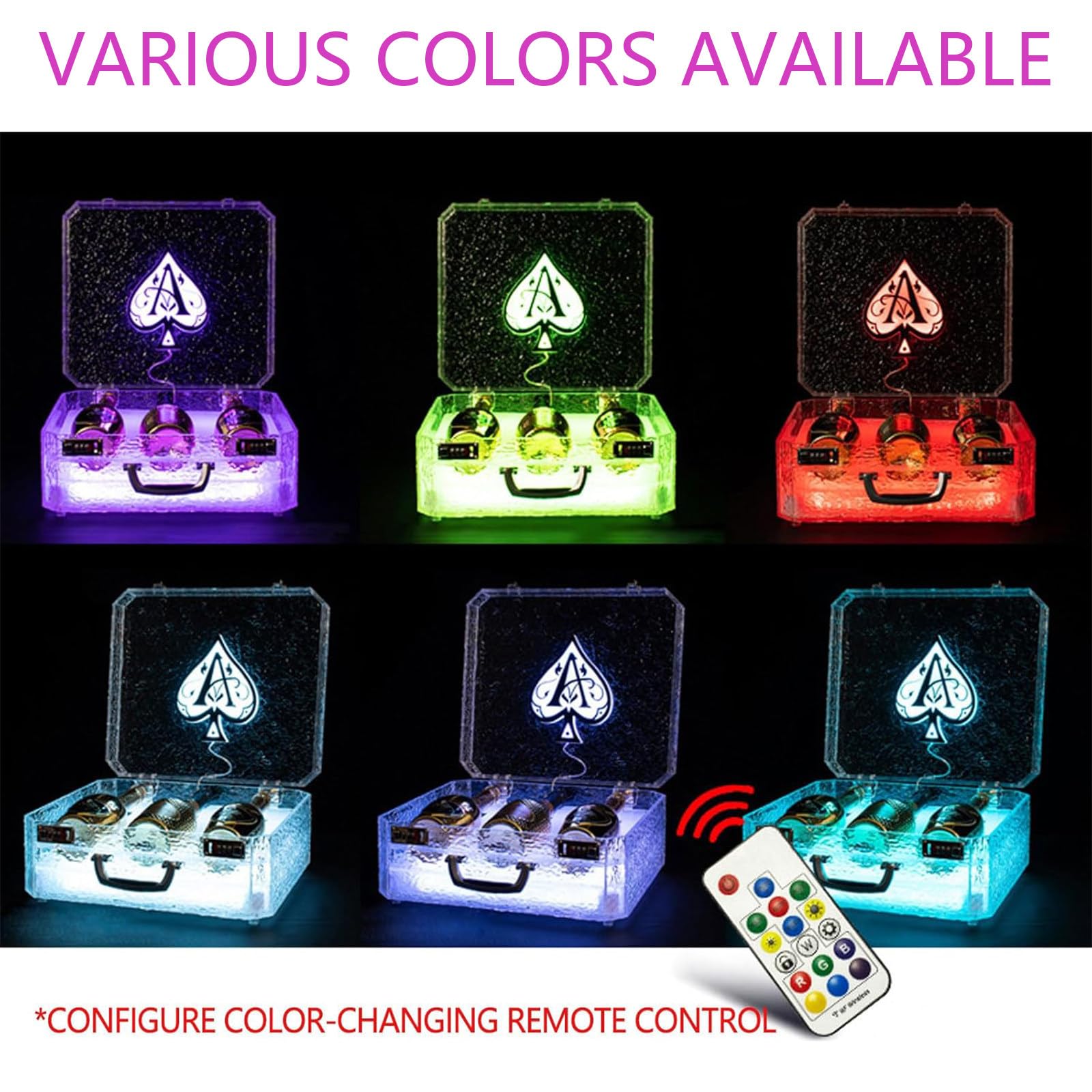 Caja de as de Espadas con luz LED Recargable para 3 Botellas, Estante de Exhibición de Botellas de Licor con luz LED, Estuche para Transportar Botellas de Champán, para Discotecas, Fiestas