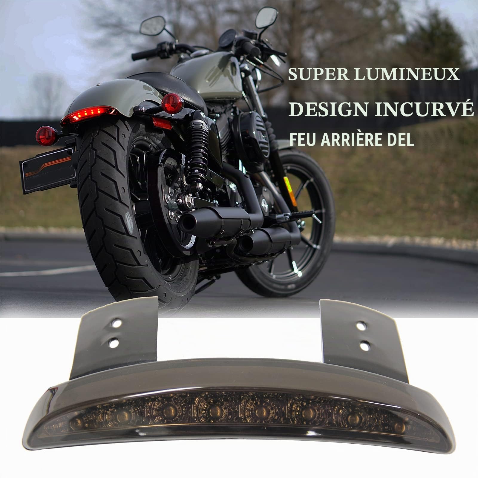 JMTBNO Feu Arrière Moto Clignotant Indicateurs 8 LED Hachée Plaque de Bord de Garde-Boue Frein Stop Arrière Arrêt Feu Lampe Intégrés pour Sportster XL883N 1200N XL1200V XL1200X
