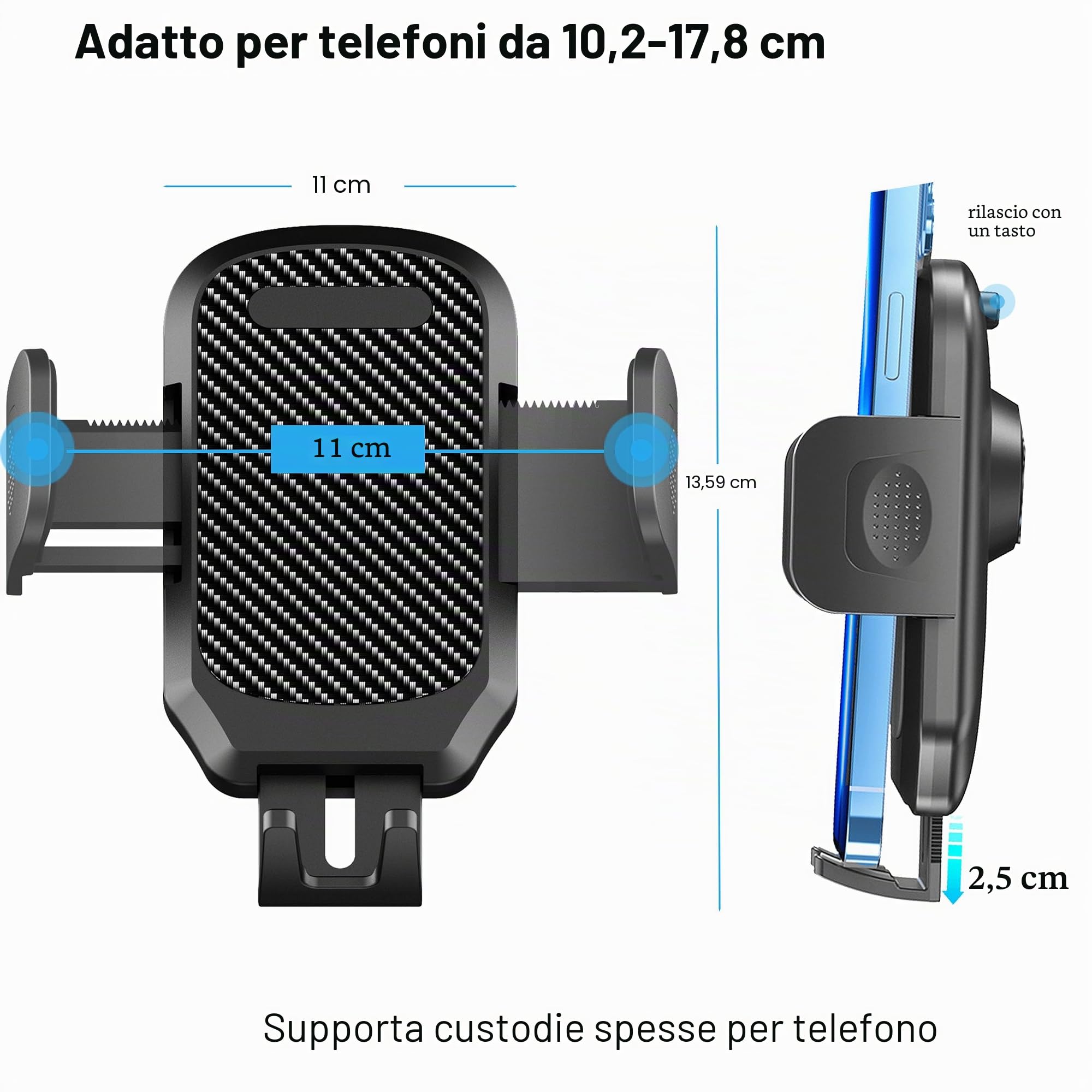 Quyee Supporto per telefono da auto, specchietto retrovisore, supporto per telefono in lega di alluminio, regolazione multi-angolo, girevole e retrattile, compatibile con tutti i telefoni cellulari