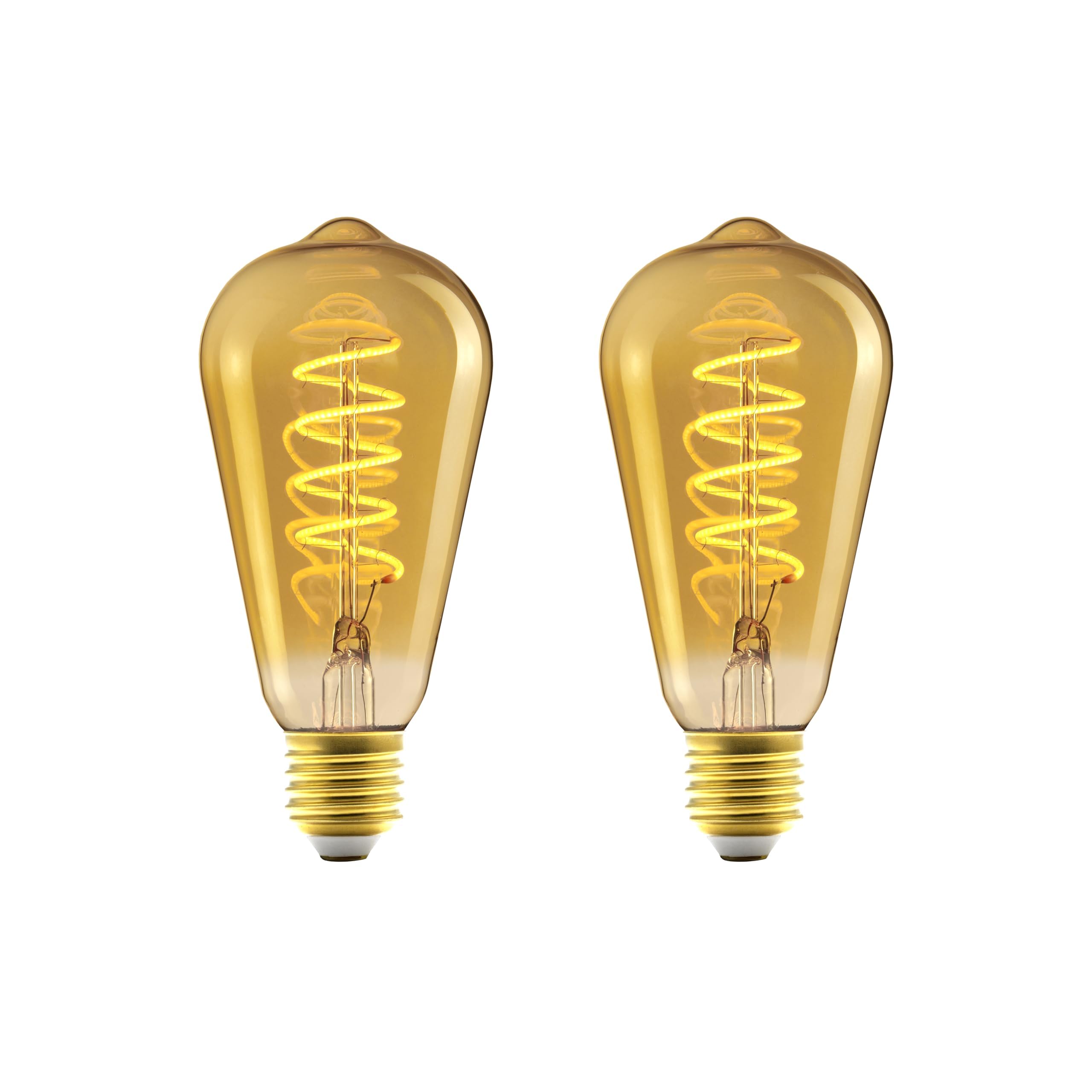Amazon Basics Lot de 2 ampoules LED E27, vintage, verre ambré rétro de style antique, ST64, 4 W (équivalent à 25 W), lumière ultra chaude 1800 K pour la décoration
