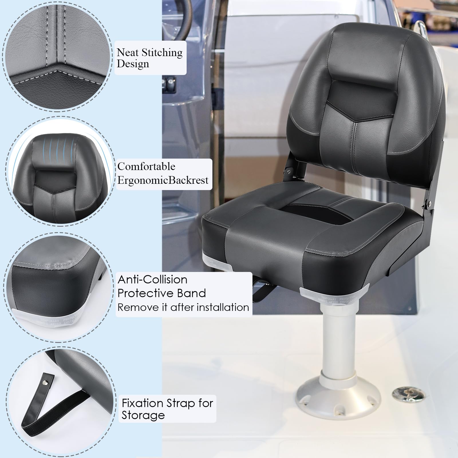 2 Sedie Per Barca Pieghevoli Con Schienale - Blu, Portata 110 Kg, Ideali Per Pesca E Relax - Foto 12