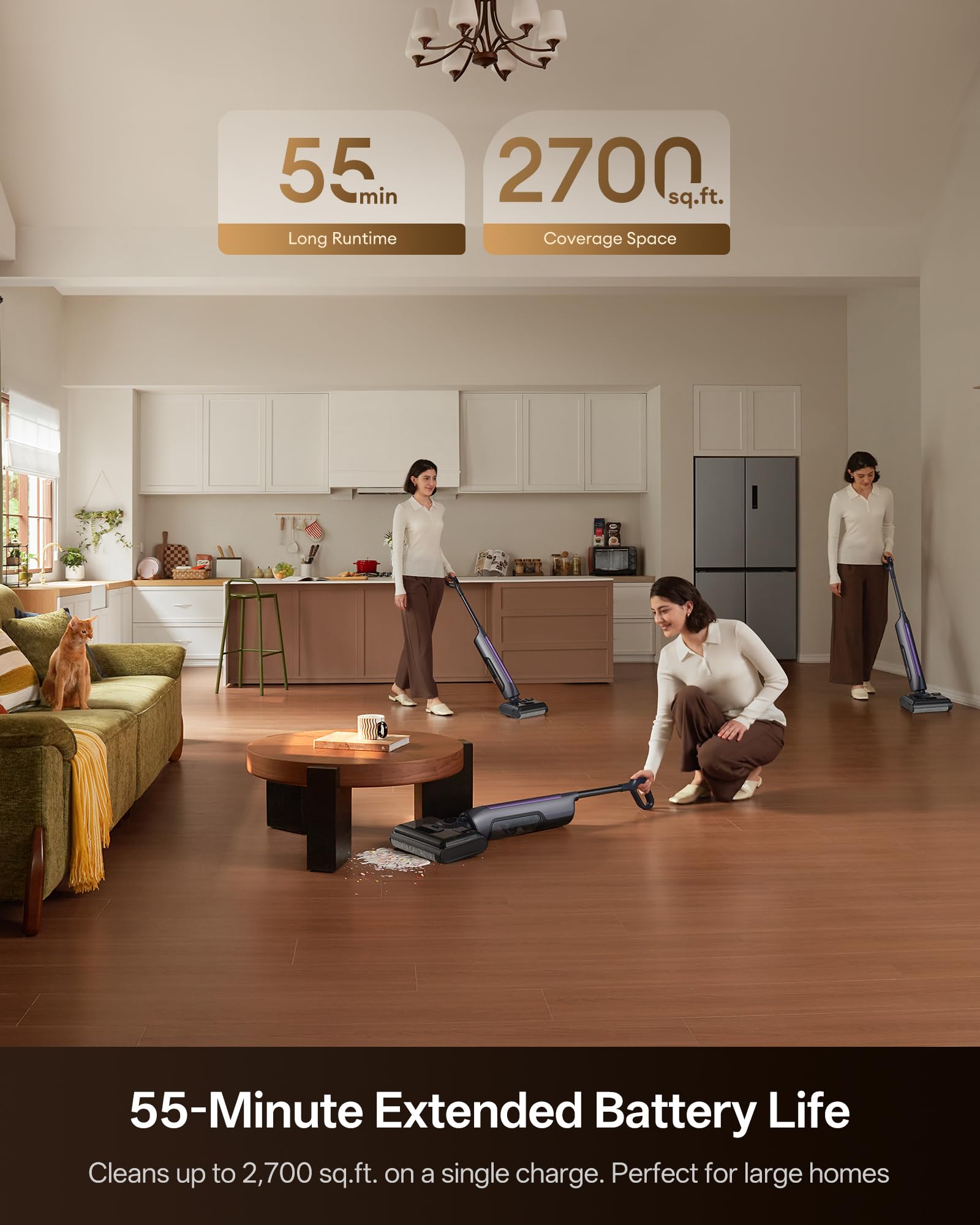 Ultenic Fregona Eléctrica | Aspirador Lava y Friega 3 en 1 | Autolimpieza y 180° Plegable | Limpieza de Bordes 0 mm | hasta 55 min Autonomía y 250 ㎡ | Ideal para Mascotas, Esquinas y Debajo de Muebles