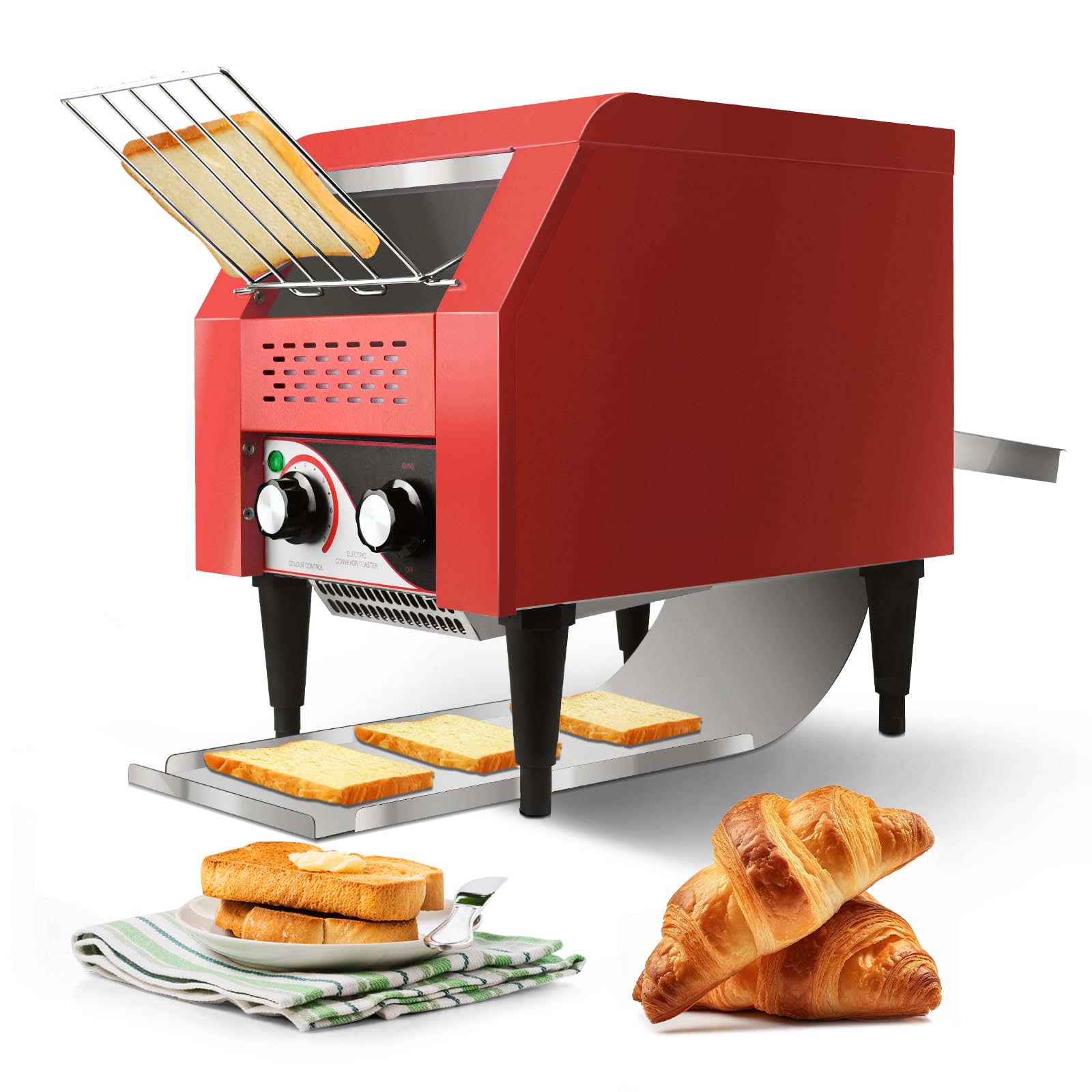 NJTFHU Commercial Conveyor Toaster 150 Slices/Hour Red Conveyor Toaster 3 Modes/7 Speeds Stainless Steel Tabletop Toaster for Toast, Bagels and Other Baked Breads