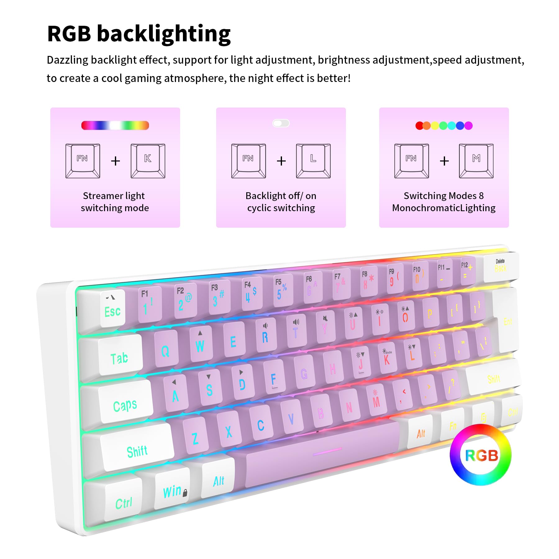 SAMA Gaming Keyboard 60 Percent, 61 Keys RGB Backlit Wired