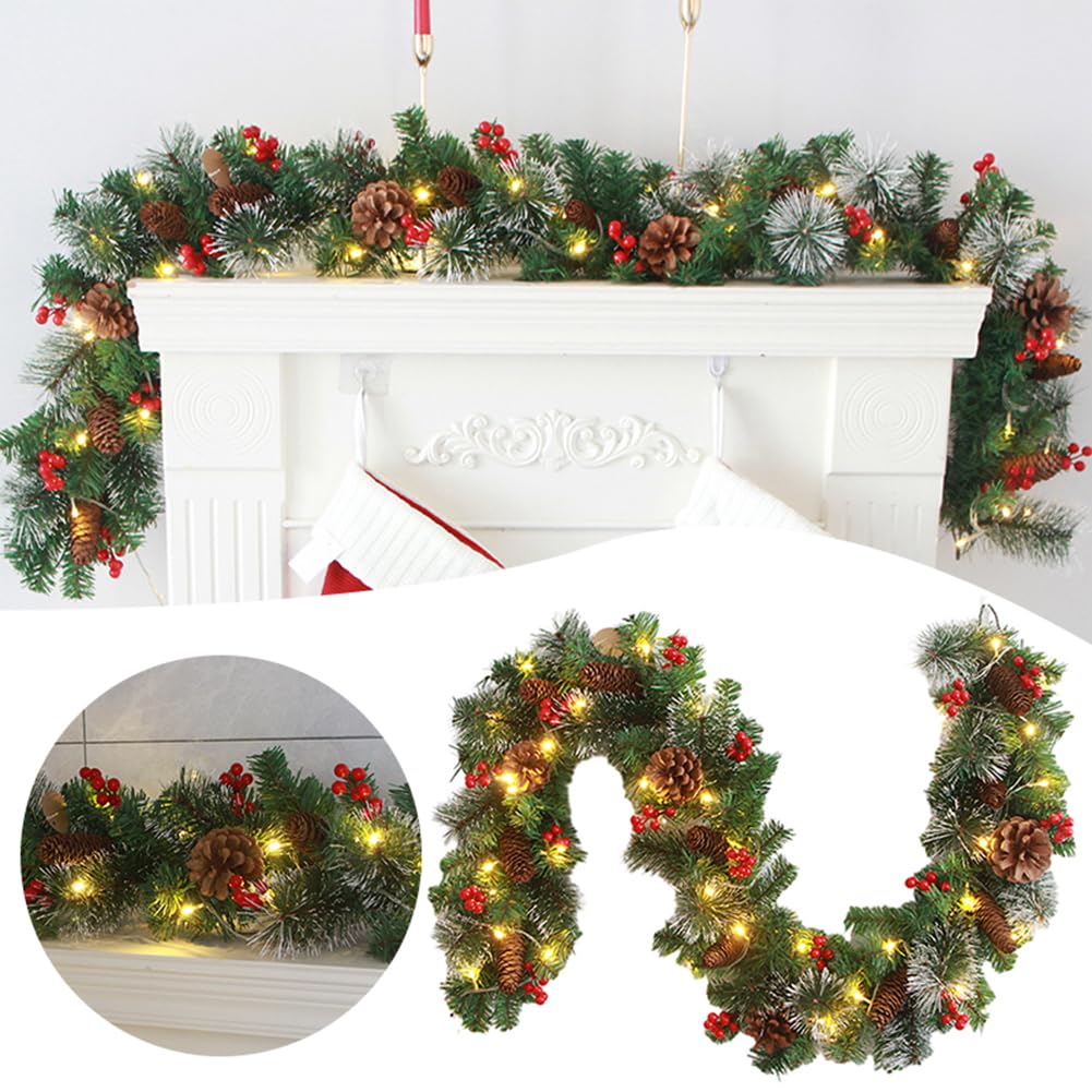 180cm/270cm Christmas Branches with Red Berrys Reusable Christmas Red Berrys Rattan Decoration Props Festive Party Supplies for Home Wall Door 2.7m