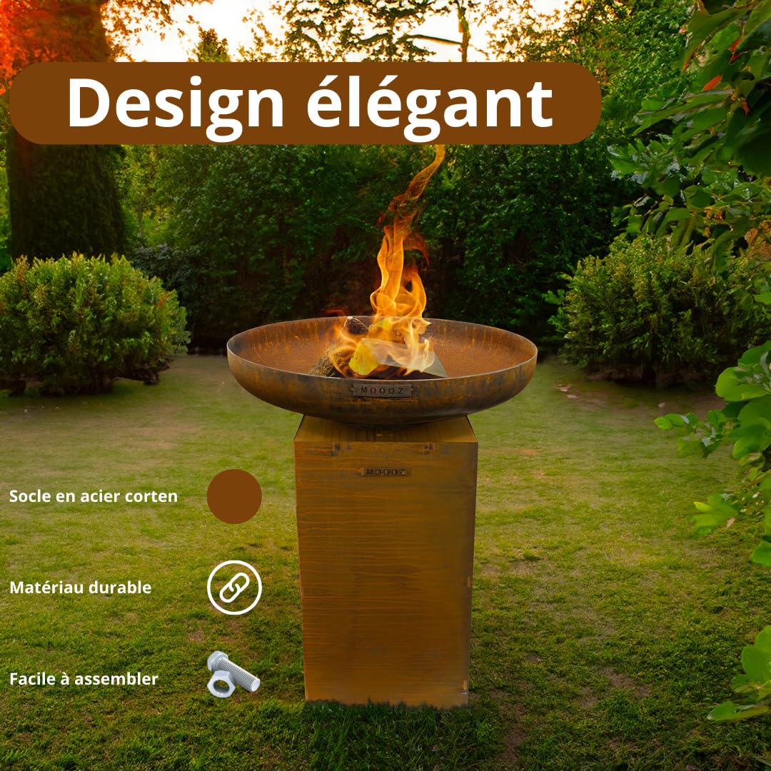 Piédestal Acier Corten - Piédestal pour Braseri jusqu'à 100 cm - Facile à monter - 45 x 45 x 80 cm