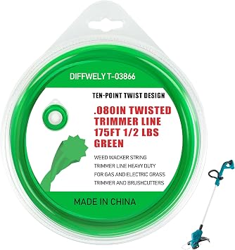 080 Twisted Trimmer Line T-03866 for Makita Gas and Electric Grass Trimmer | for Brushcutters,0.080In Weed Wacker String Compatible with Most Cordless Trimmers Standard Models -- Green 175Ft 1/2 lbs