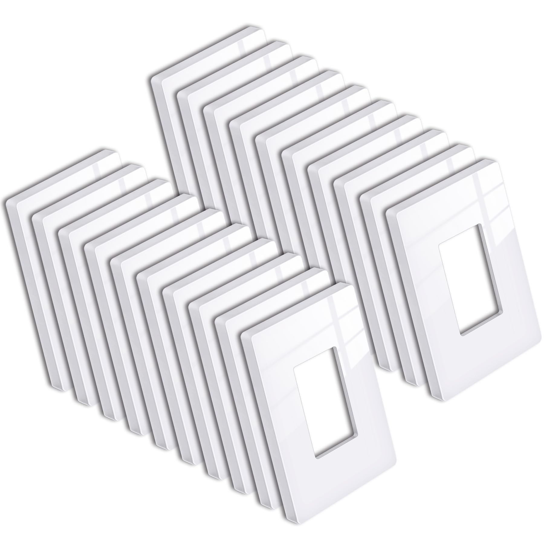 Photo 1 of [20 Pack] BESTTEN 1 Gang Mid-Size Screwless Outlet Cover, Midway Decorative Wall Plate, USWP6 Gloss Snow White, Midsize H4.88" x W3.11"