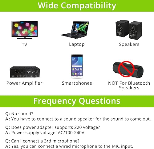 Miniatura 5 de LiNKFOR UHF - Sistema de micrófono recargable de mano, micrófono inalámbrico dual de metal con Bluetooth, entradasalida RCA, salida de 0.250 in para