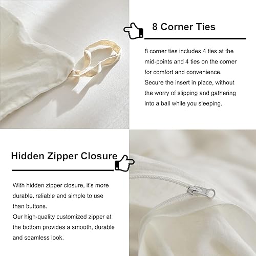 Miniatura 3 de TOSMO Juego de funda de edredón de lino, 100% lino francés natural, juego de 3 piezas, suave y transpirable para personas que duermen con calor, 1