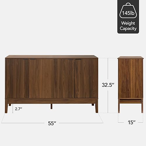 Miniatura 3 de Best Choice Products Armario de almacenamiento moderno de 4 puertas de 55 pulgadas, buffet, gabinete multimedia, armario, mesa de entrada,