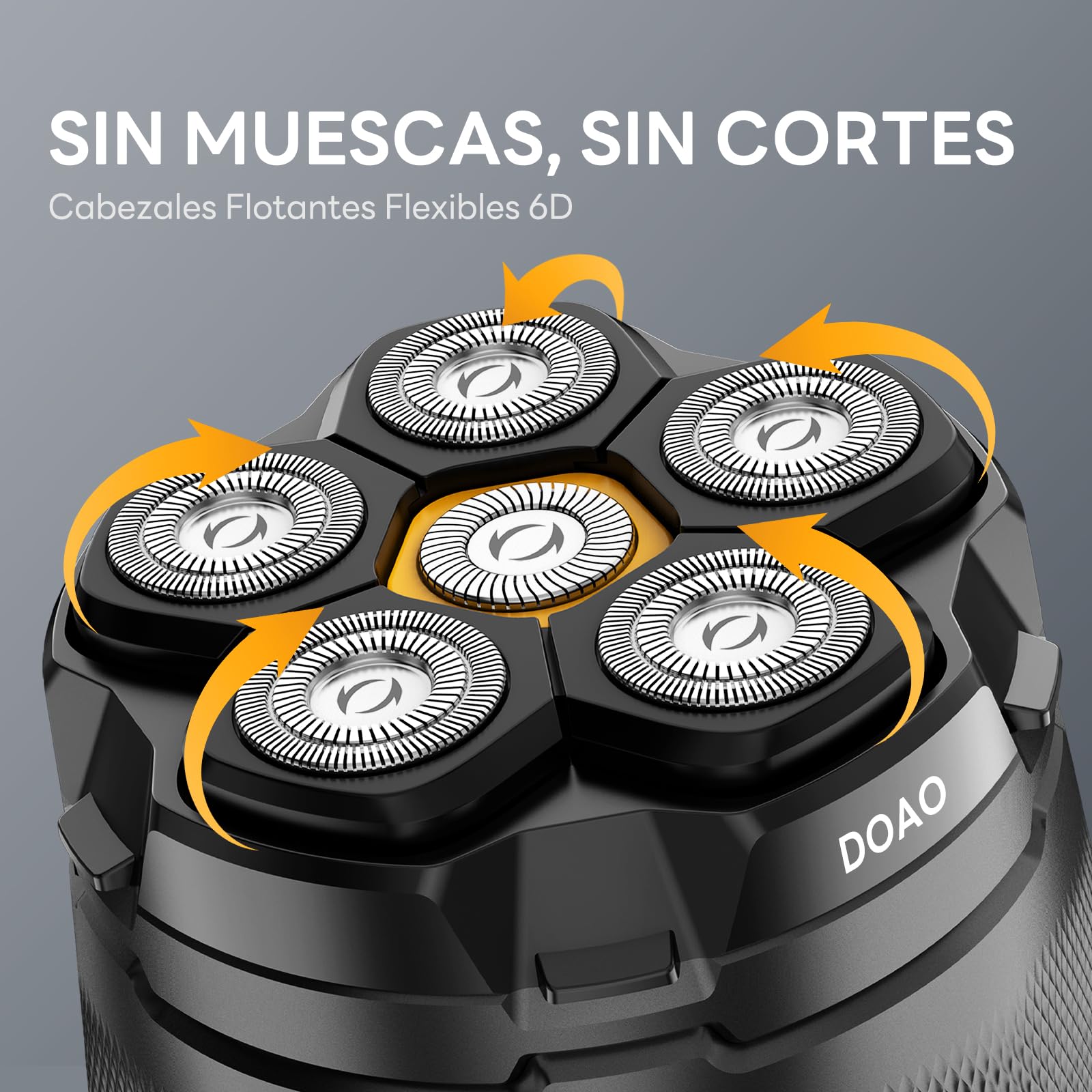 Doao Afeitadora Cabeza Hombre, Cabezales MagnéTica 6D Mejorada, Afeitado En 2 Min, Maquina Para Afeitar Cabeza En Seco Y HúMedo Con Pantalla Led, 180 Mins Uso, Resistente Al Agua, Carga RáPida Usb